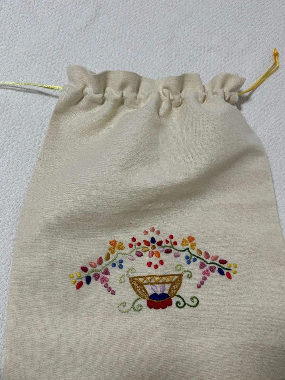 Magda Vakil Linen Drawstring Pouch Hand Embroidered Duster